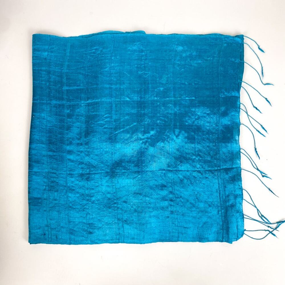 Teal Scarf 100% Silk Rectangle Fringe Scarf